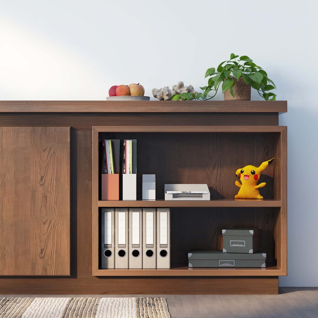 3D Rendering, 3D visualisatie, 3D impressie van een maatwerk kast interieur voor een thuiskantoor