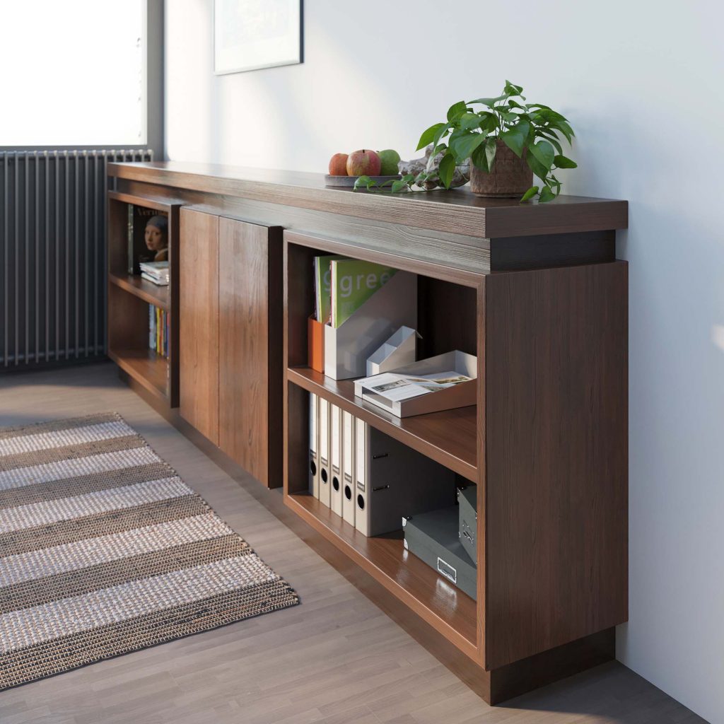 3D Rendering, 3D visualisatie, 3D impressie van een maatwerk kast interieur voor een thuiskantoor