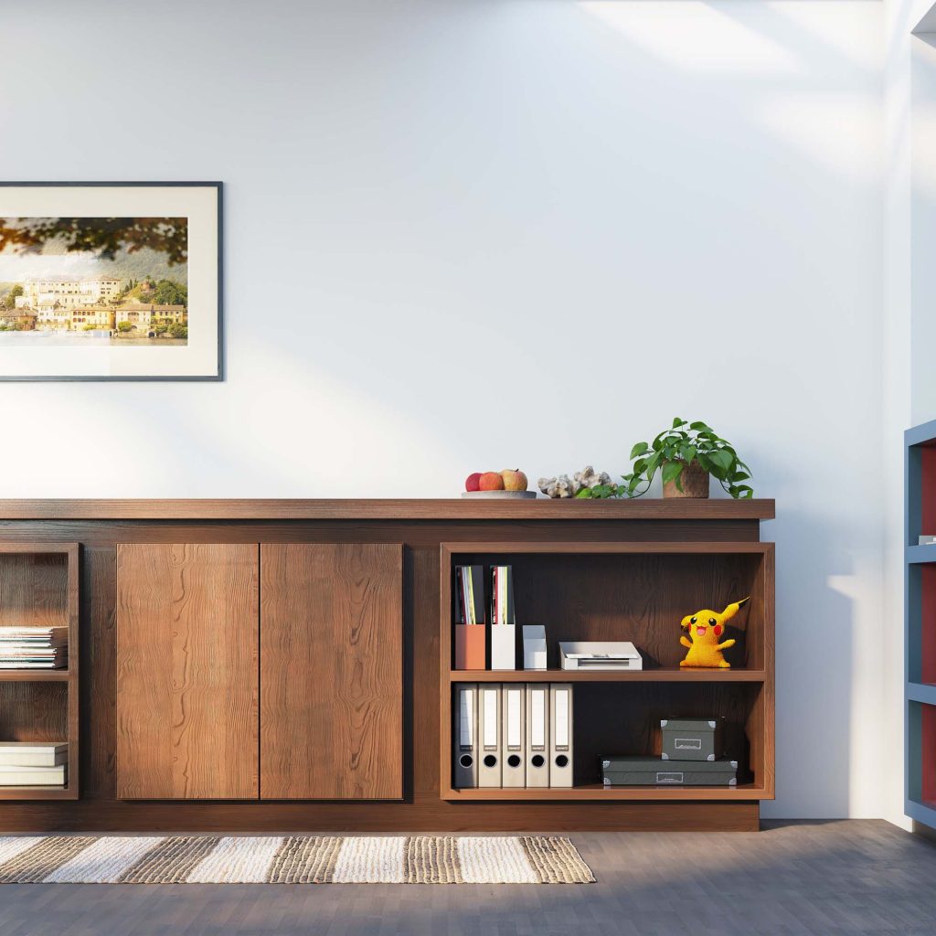 3D Rendering, 3D visualisatie, 3D impressie van een maatwerk kast interieur voor een thuiskantoor