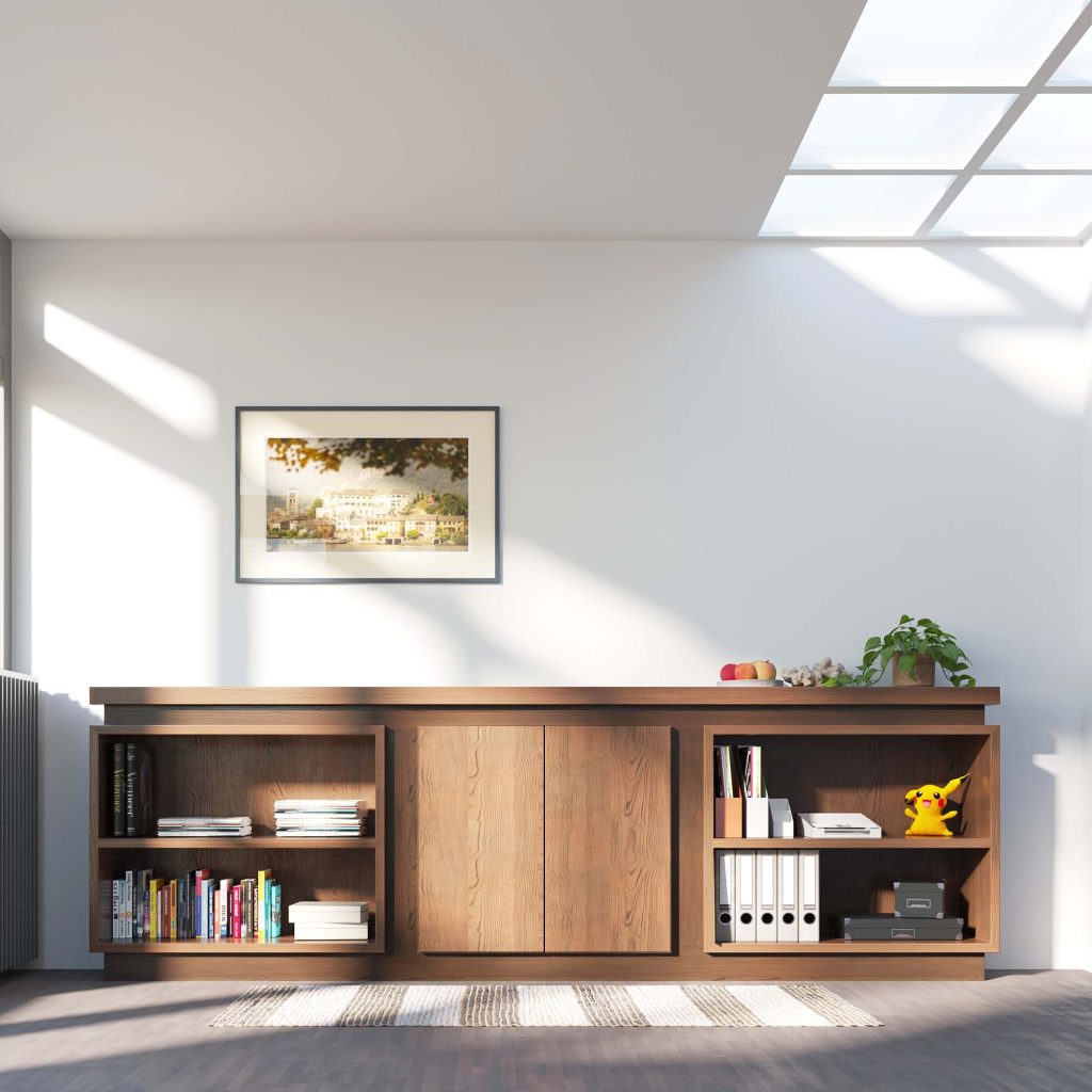 3D Rendering, 3D visualisatie, 3D impressie van een maatwerk kast interieur voor een thuiskantoor