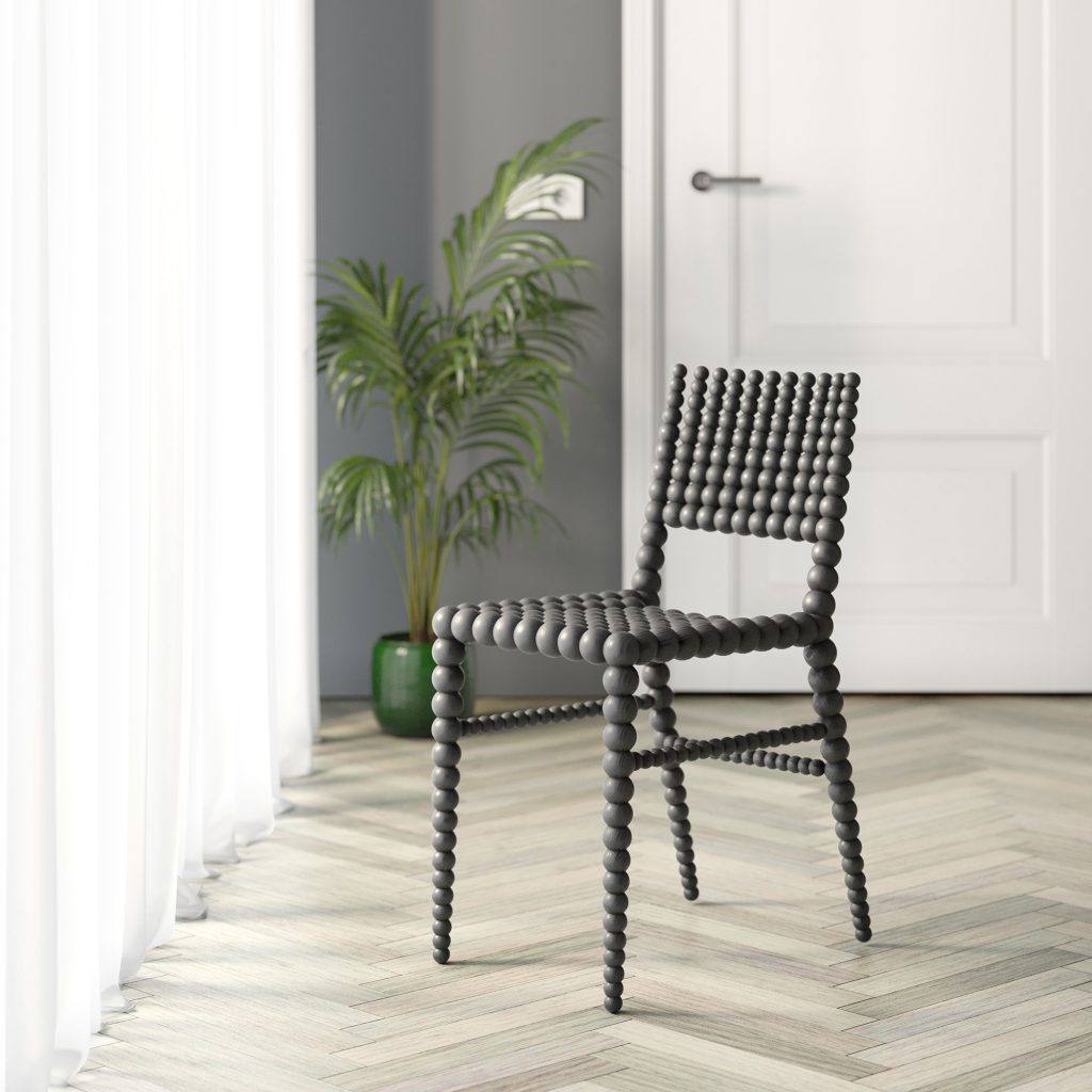 3D render van een moderne houten stoel door Studio Janus