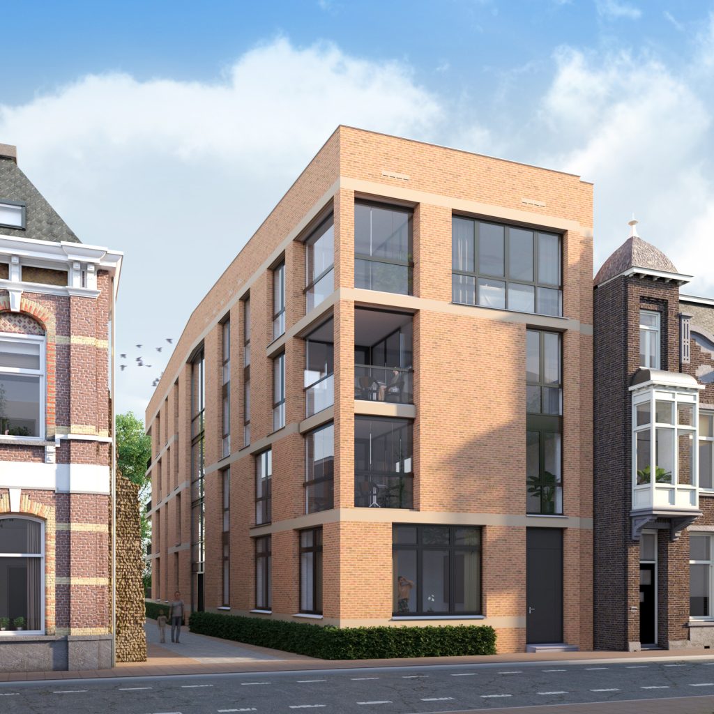 3D visualisatie, Architectuur, 3D impressie, Artist Impressie van nieuwbouw appartementen aan de Bisschop Zwijsenstraat in Tilburg.