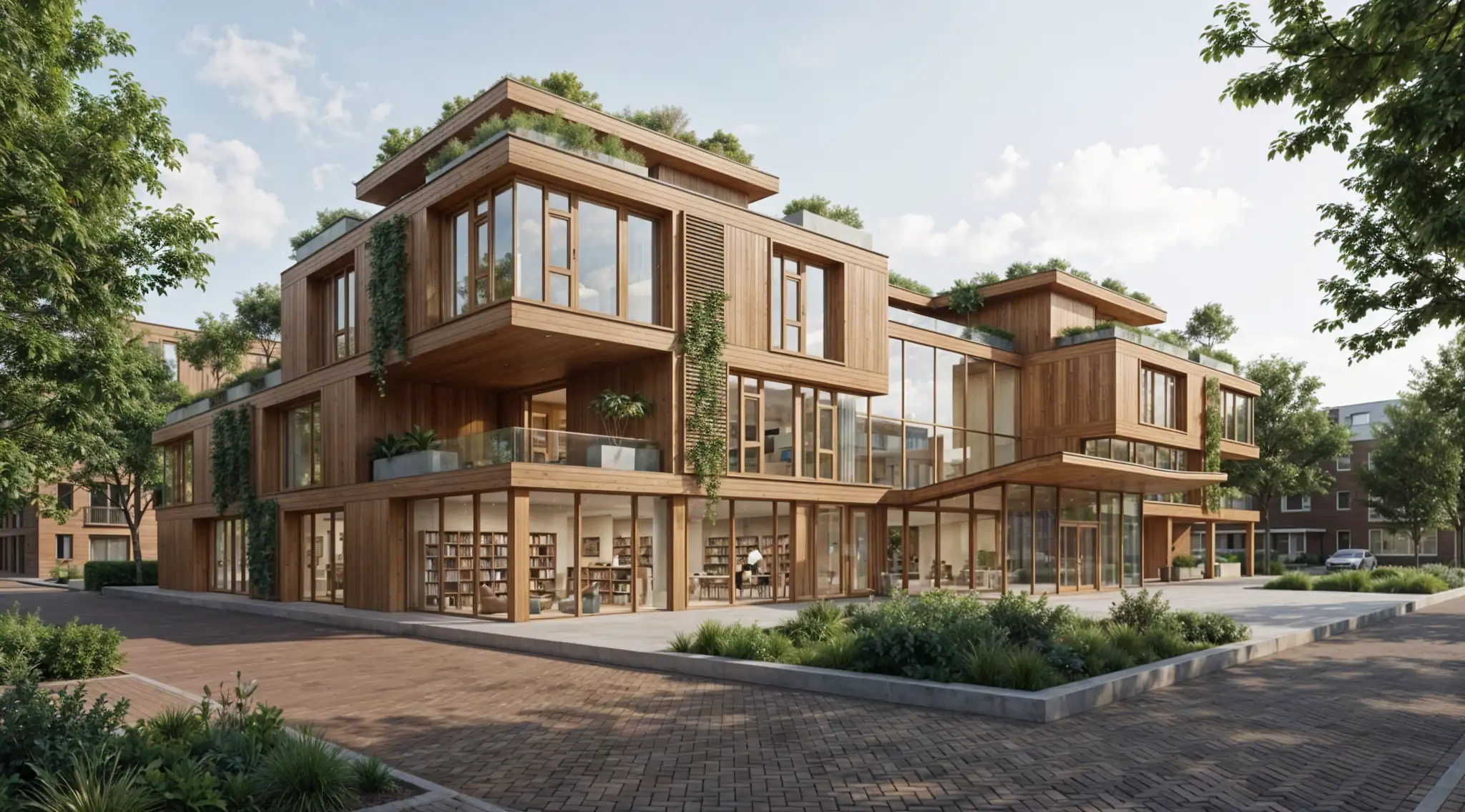 Fotorealistische AI visualisatie van een bibliotheek gegenereerd op basis van een schets